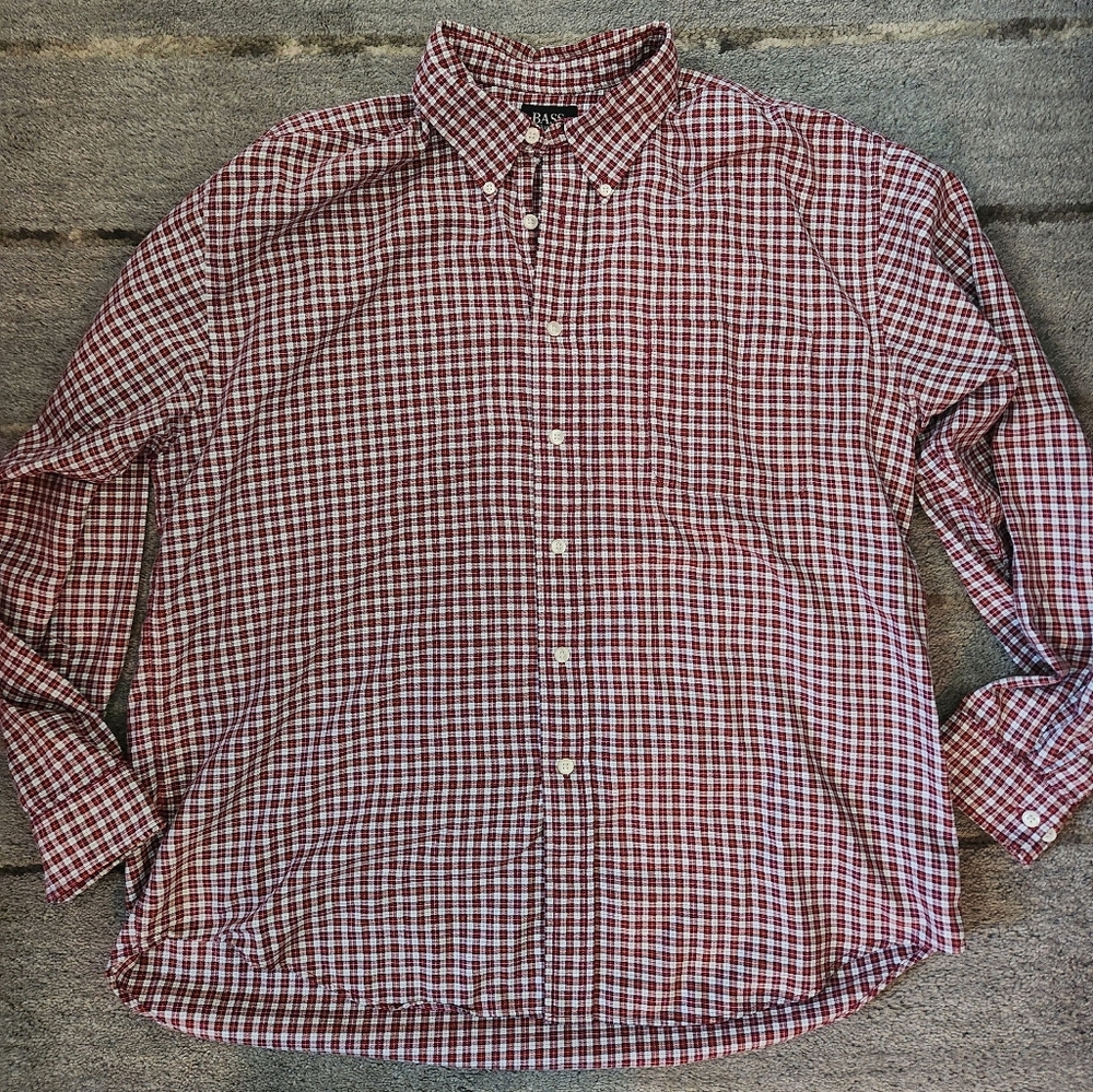 Bass Men's Red and White Plaid Button Down Shirt